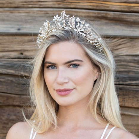 Delphine – Gold Crystal Floral Enamelled Statement Tiara